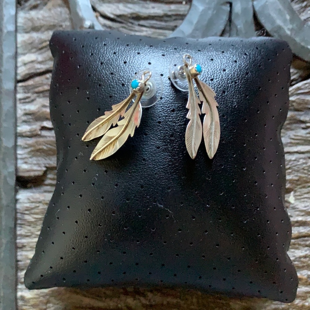 STERLING SILVER TURQUOISE FEATHERS EARRING